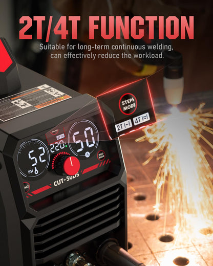 YESWELDER CUT-50DS Plasma Cutter, 50Amp Air Power Large Digital Display 110/220V Dual Voltage IGBT Inverter Plasma Cutting Machine