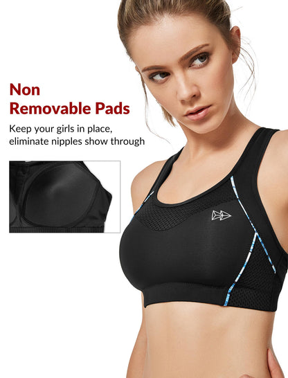 Yvette Sports Bras for Women High Impact Support Racerback Sports Bra Plus Size No Underwire for Running Workout, Black,L