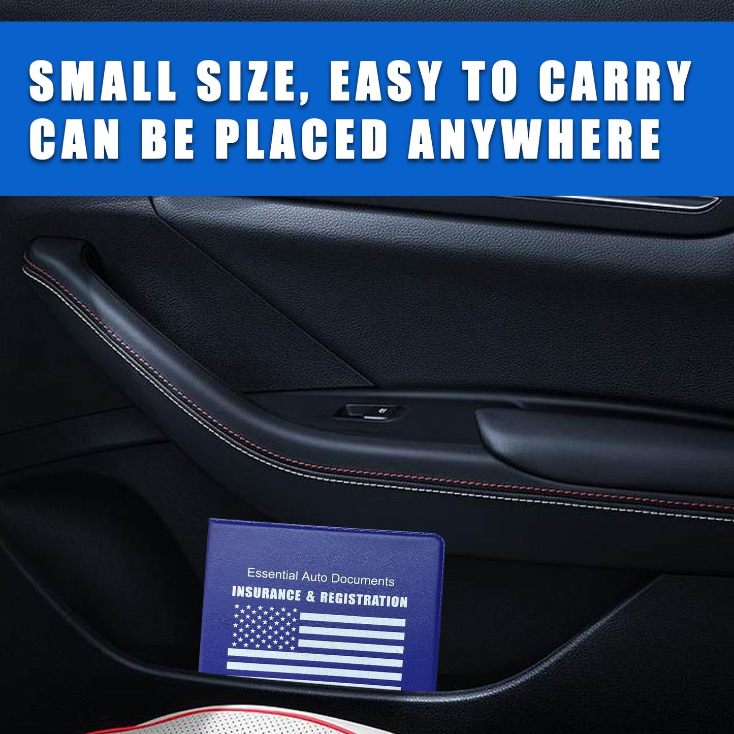 Ziciner Car Registration Insurance Holder, 2Pack Essential Auto Card Document Glove Box Organizer with Velcro Closure, Vehicle Interior Accessories Perfect for Most Car, Truck, SUV (Blue/White Flag)