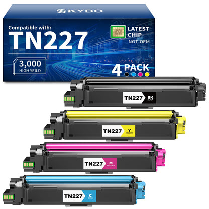 TN227 TN227BK/C/M/Y High Yield Toner Cartridge 4 Pack Compatible for Brother TN 227 TN223 TN-223BK/C/M/Y Work for MFC-L3770CDW HL-L3270CDW MFC-L3710CDW HL-L3210CW HL-L3230CDW HL-L3290CDW Printer