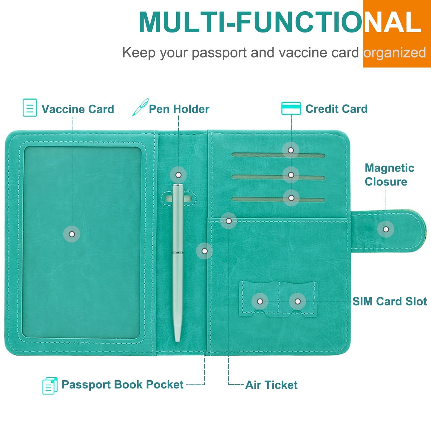 RSAquar Passport and Vaccine Card Holder Combo, Passport Holder Cover Wallet, Leather Card Case Travel Accessories with RFID Blocking for Women and Men (Almond Blossom)