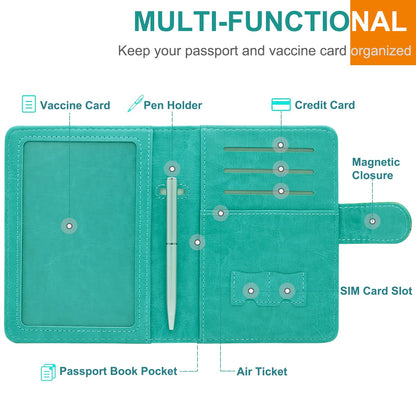 RSAquar Passport and Vaccine Card Holder Combo, Passport Holder Cover Wallet, Leather Card Case Travel Accessories with RFID Blocking for Women and Men (Almond Blossom)