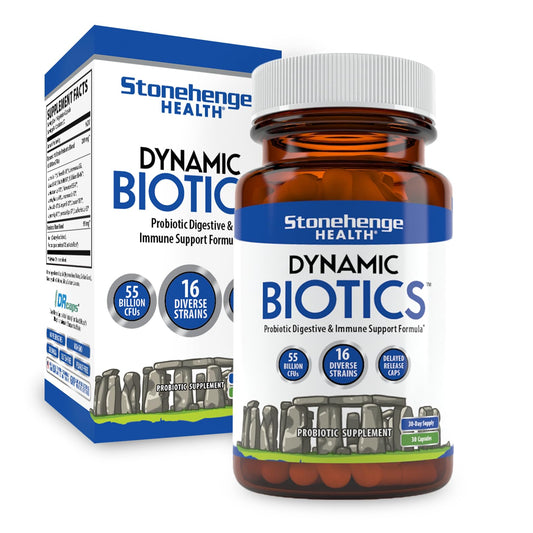 Stonehenge Health Probiotics 55 Billion CFU - 16 Strains, Prebiotic, Synbiotics Dynamic Biotics - Lactobacillus Acidophilus, Delayed Release, Shelf Stable, Non-GMO Gluten Free Veggie Capsule