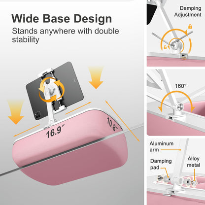 ERGONOV Lap Beanbag Tablet Pillow Stand with Snack Bowl and 360° Rotating Arm, Adjustable iPad Holder for Bed, Couch, and Recliner, Compatible with 4.7"-13" Kindle, iPad, Tablet, Phone,Pink