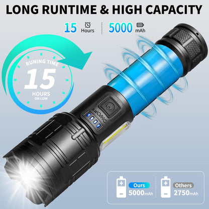 taoquwe Rechargeable LED Flashlights High Lumens, 99,000 Lumen Super Bright Flashlight with 7 Modes & Waterproof, Powerful USB Rechargeable Handheld Flash Light for Camping Home(2 Pack)