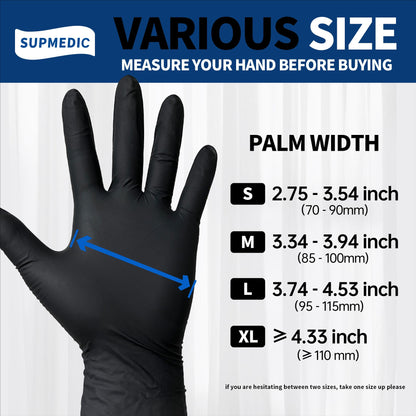 Supmedic Disposable Nitrile Gloves, Chemical Resistant, Powder-Free, Latex-Free, Food Safe, Medical Exam Gloves, Black, Large, 100 Pcs