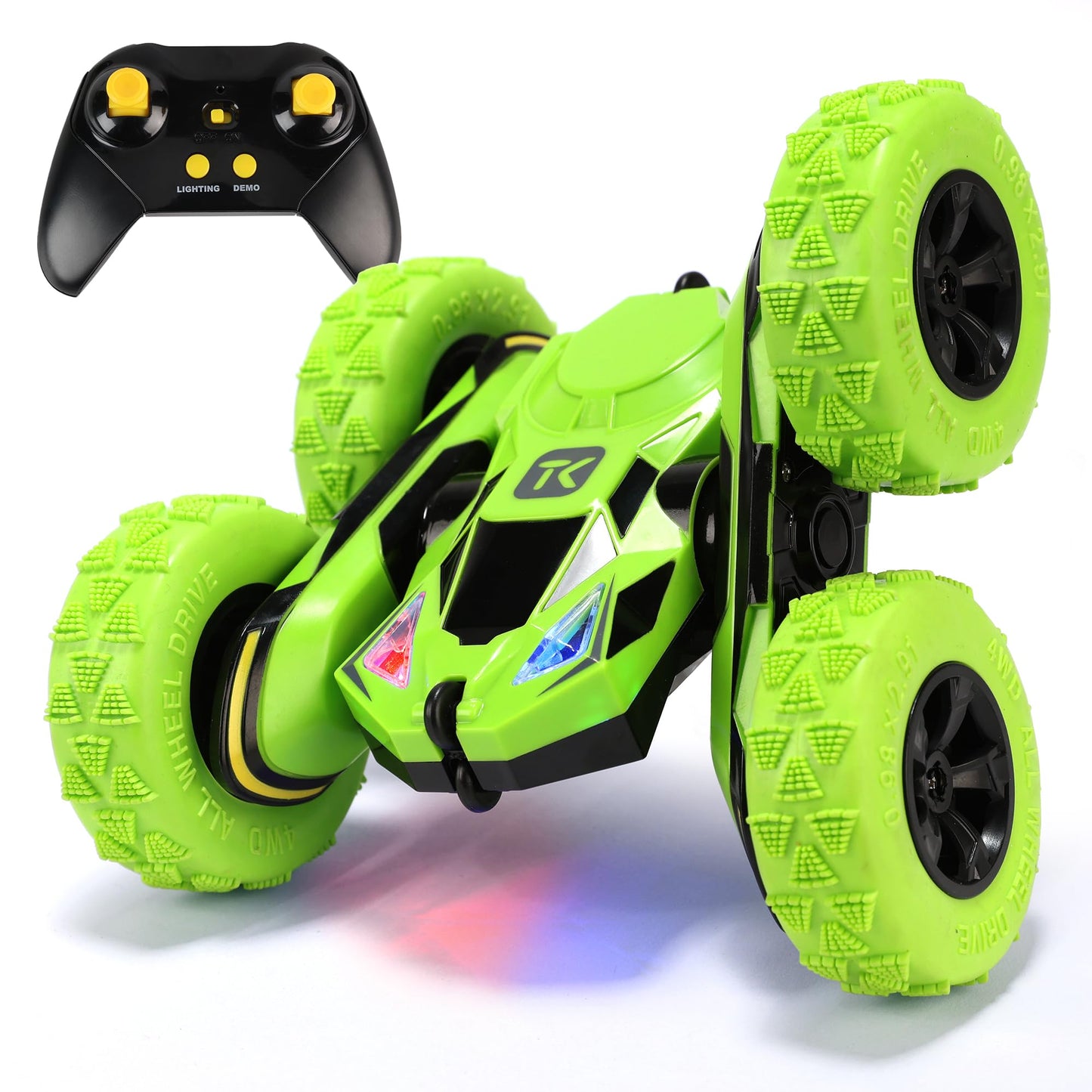 Threeking RC Stunt Cars Remote Control Car Double-Sided Driving 360-degree Flips Rotating Car Toy, Green