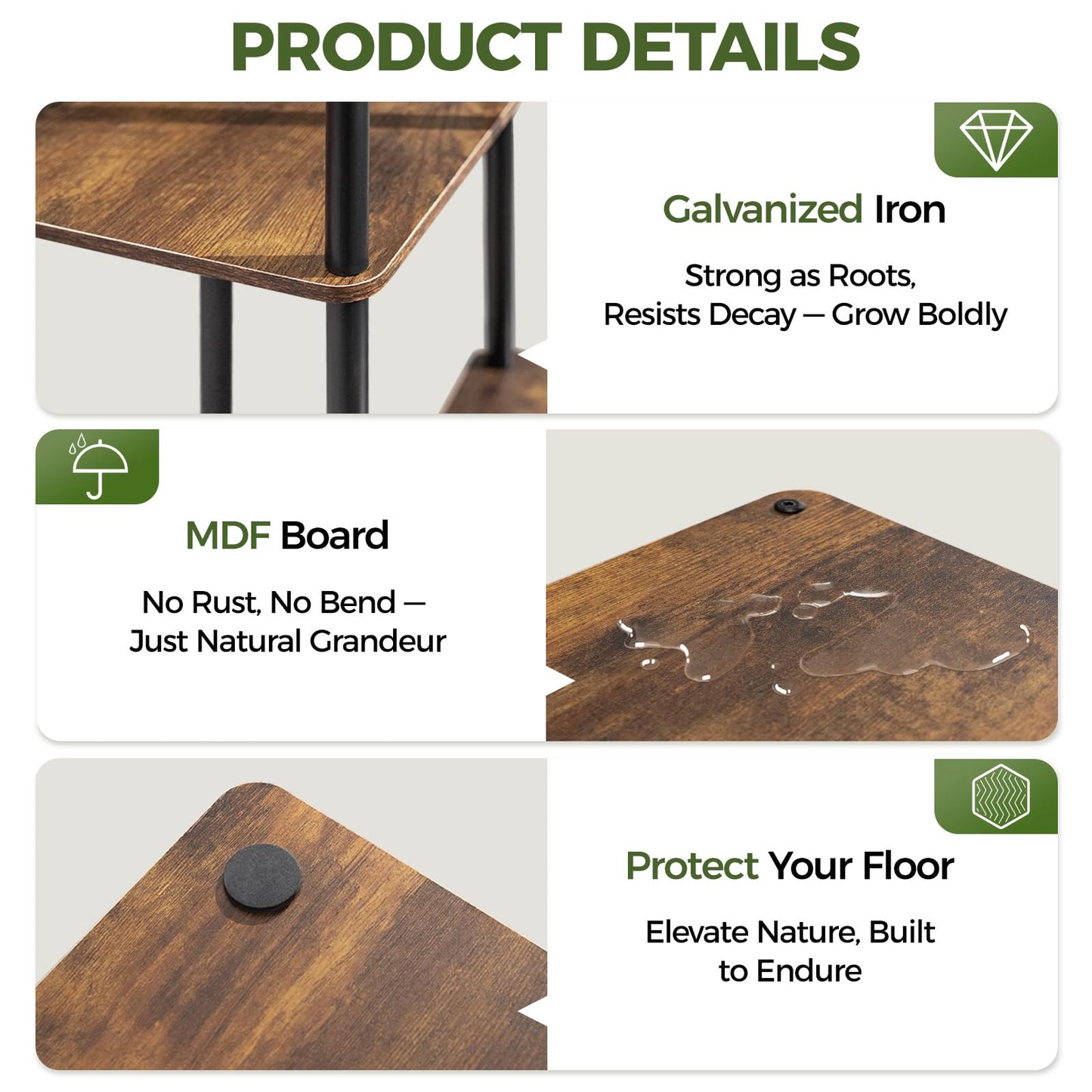 Bamworld Plant Stand Indoor, Corner 4 Tier Metal Plant Shelf for Multiple Plants, Tiered Flower Pot Stands for Patio Garden Balcony Living Room Bedroom, Brown