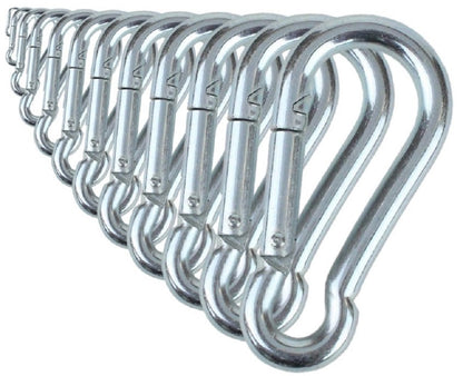 Branded Boards Black & Silver Zinc-Galvanized Heavy Duty Bushcraft Carabiner Spring Snap Clip Link Hooks 200-500lb Load 2, 6 & 12 Packs (Silver-7cm-12 Pack)
