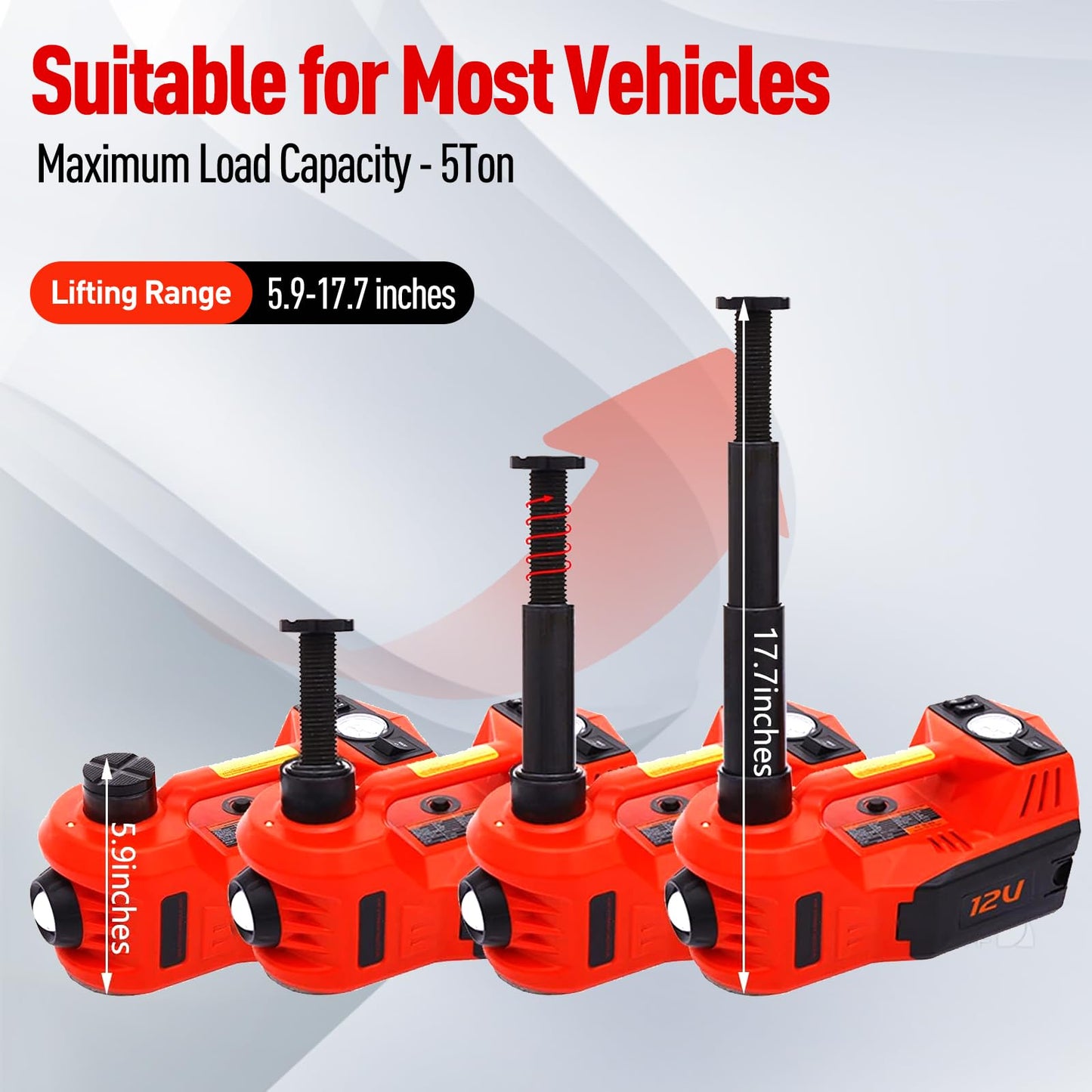 Trihelper Electric Car Jack 5 Ton 12V Floor Jack Hydraulic Jack Stand Car Lift Jack with Integrated Tire Pump for SUV Truck Sedan Vehicle Roadside Emergency Tire Change