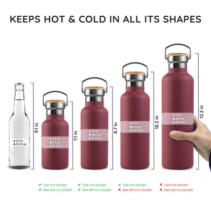 Bambaw 24 oz Insulated Stainless Steel Water Bottle, Red Berry - BPA Free, No Straw