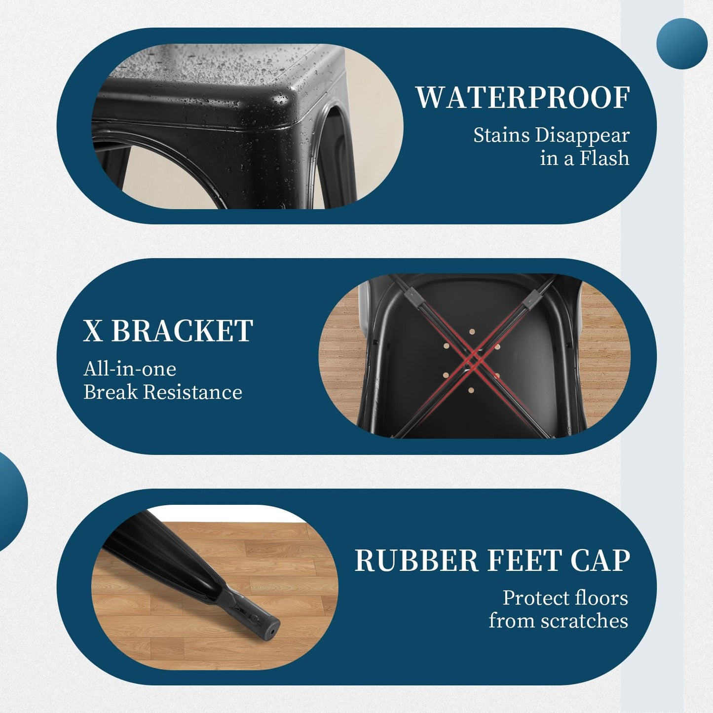 FDW | Metal Dining Chairs | Set of 4 | Black | Stackable Tolix Side Chairs with Backrest | Scratch-Resistant | Non-Slip Feet | Indoor/Outdoor Use | 330 lbs Capacity | for Kitchen & Restaurant