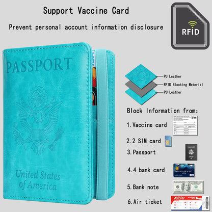 GDTK Leather Passport Holder Cover Case RFID Blocking Travel Wallet (Sky Blue)