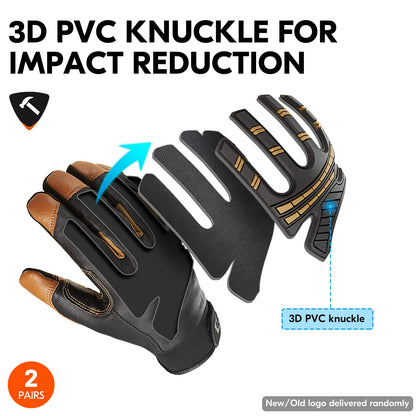 Vgo... 2-Pairs -4℉ or above Winter Waterproof High Dexterity Heavy Duty Mechanic Glove, Rigger Glove, Anti-vibration, Anti-abrasion, Touchscreen (Size L, Brown, GA8954FW)