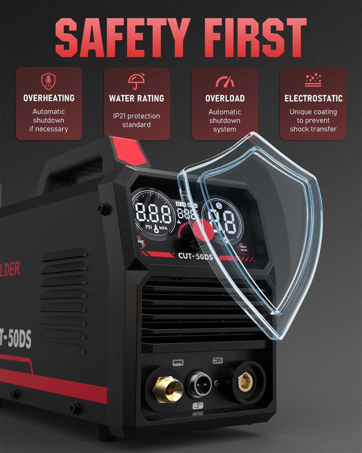 YESWELDER CUT-50DS Plasma Cutter, 50Amp Air Power Large Digital Display 110/220V Dual Voltage IGBT Inverter Plasma Cutting Machine