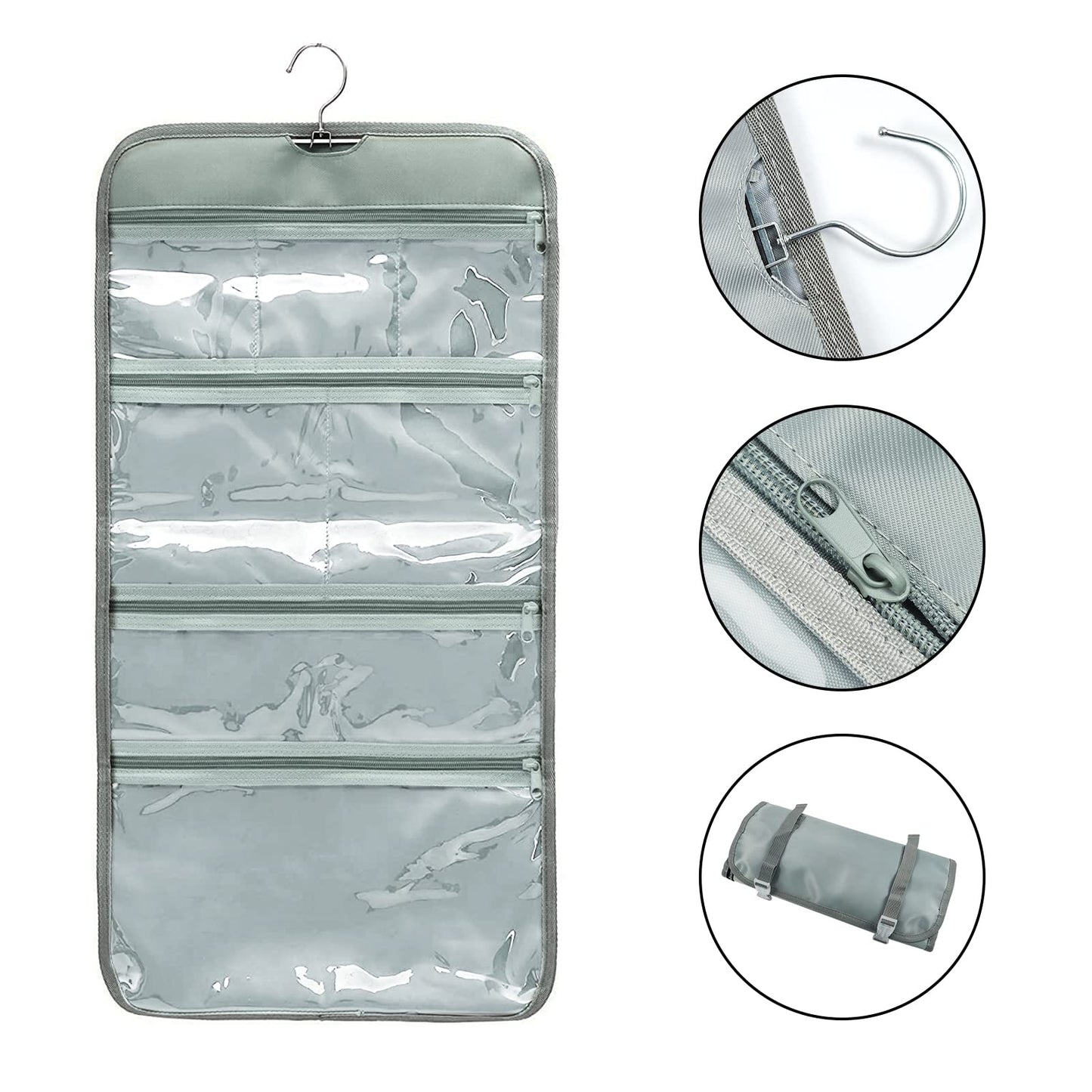 WODISON Foldable Clear Hanging Travel Toiletry Bag Cosmetic Organiser Storage, Grey, One Size