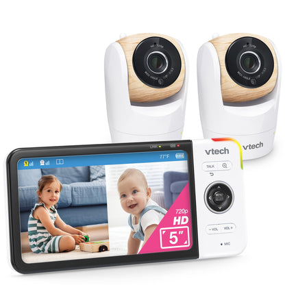VTech VM928-2HD 5” 720p HD Display 2 Cameras Baby Monitor,110 Wide Angle View,Remote Pan-Tilt-Zoom,Night Vision,Up to 1000ft Range,Temperature Sensor,9 Soothing Sounds & Lullabies,2-Way Talk,No WiFi