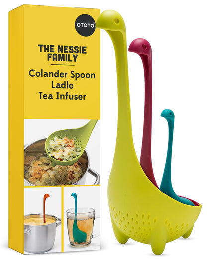 The Nessie Family by OTOTO - Pack of 3 Tea Infuser, Soup Ladle, and Colander - Cute Kitchen Accessories, Cooking Gifts, Funny Kitchen Gadgets, Kitchen Gifts
