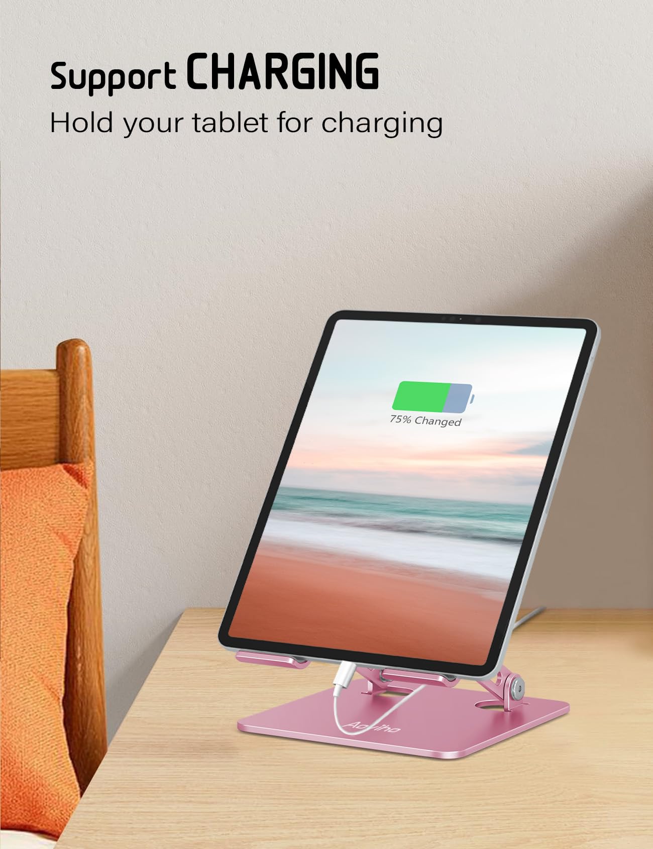 Aoviho Tablet Stand Holder for Desk, Adjustable Desktop Tablet Holder, Foldable Aluminum Tablet Mount for iPad pro 12.9, iPad Air Mini, Samsung Galaxy Tabs Z Fold Kindle Fire,4-12 inch, Rose Gold