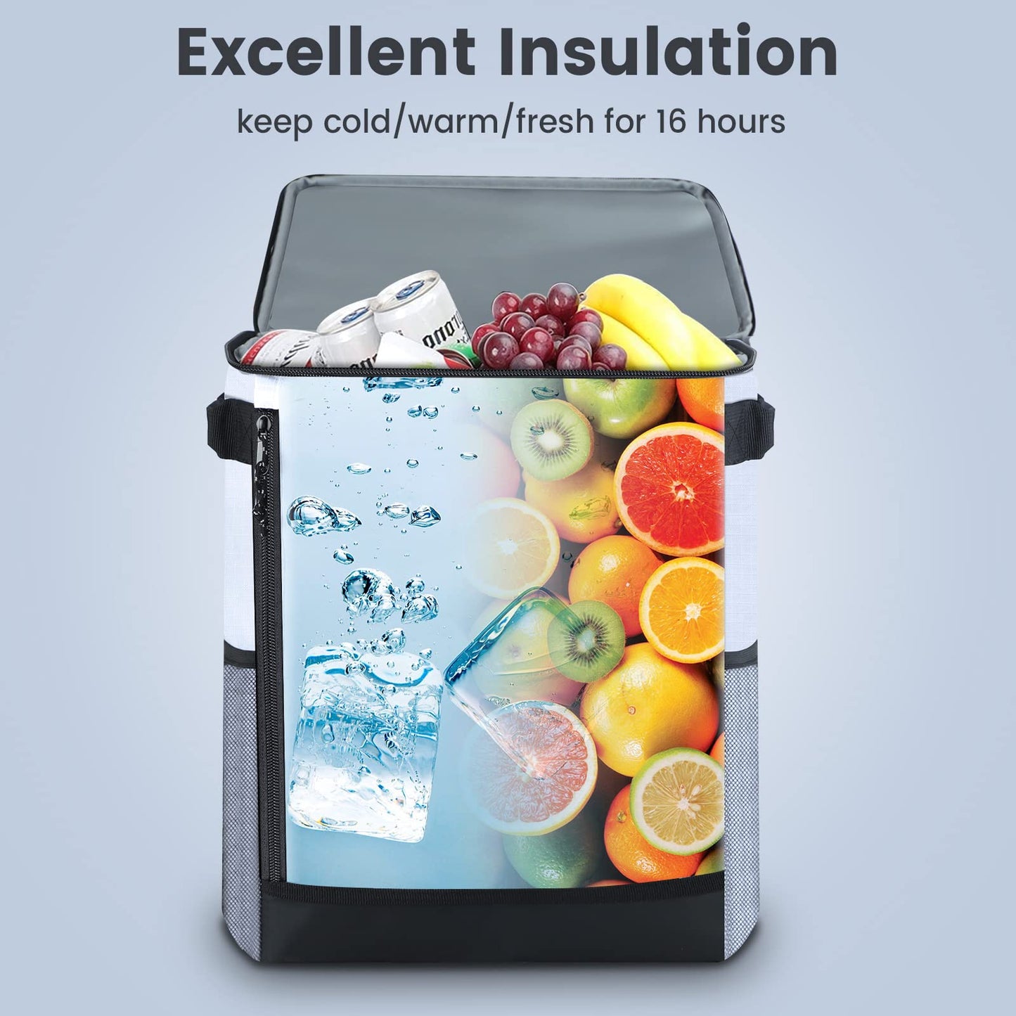 ZAKEEP Cooler Backpack, 36 Cans Multifunctional Leakproof Cooler Backpack with Padded Top Handle, Mesh Pocket for Camping BBQ (White)