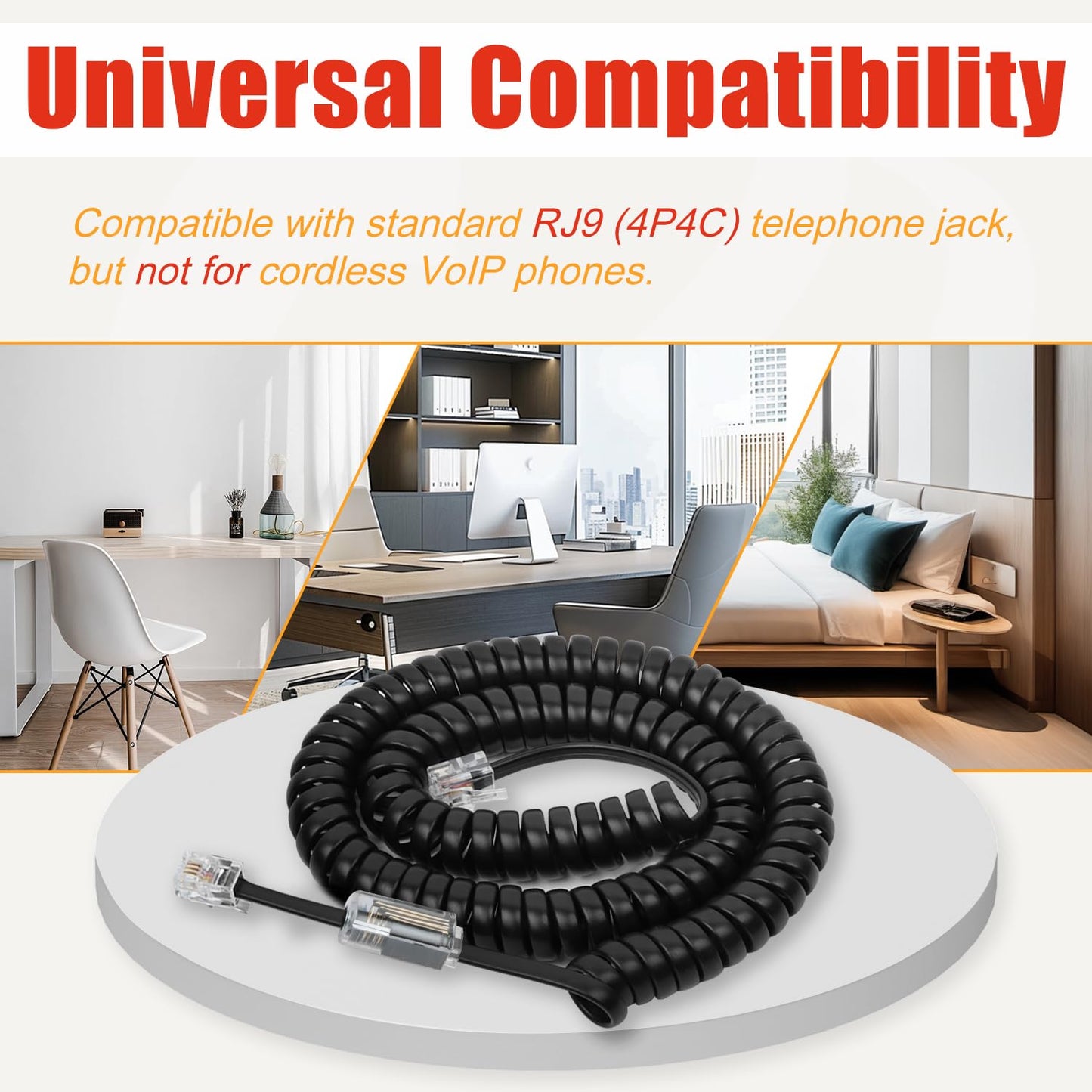 Uvital Telephone Handset Cord Detanglers, 2 Pack Landline Handset Cord Cable 10Ft Uncoiled(1.2 Ft Coiled) and 2 Pack Anti-Tangle Untangler 360 Degree Rotating Swivel Cords(Black)