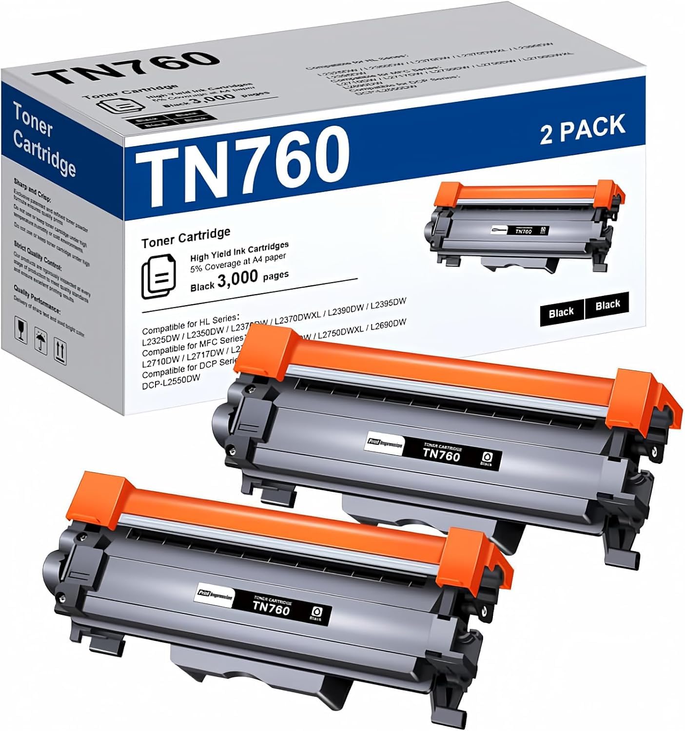 TN760 Toner for Brother Printer 2 Pack Replacement for Brother TN760 TN-760 TN730 TN-730 Black for HL-L2350DW HL-L2370DW HL-L2395DW HL-L2390DW MFC-L2690DW MFC-L2750DW MFC-L2710DW DCP-L2550DW Printer