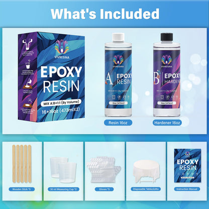 Vivresina Epoxy Resin Kit 32 OZ Clear Epoxica Resina Food Safe No Yellowing for Casting Coating Art DIY Craft Jewelry Wood Table Flower
