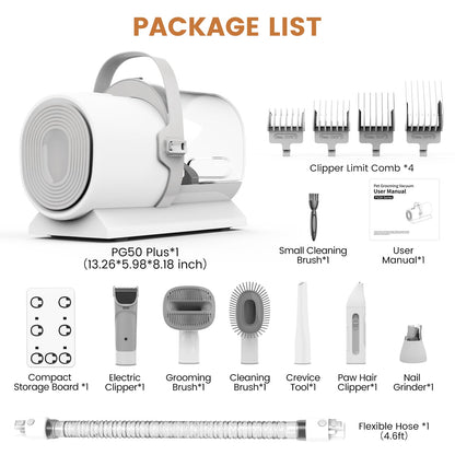 Dog Grooming Vacuum and Kit, Clipper Nail Trimmer Grinder, 2.5L Dust Cup 7 Grooming Tools 11000Pa Pet Vacuum for Shedding Grooming, Dog Hair Vacuum, Home Cleaning, PG50 Plus