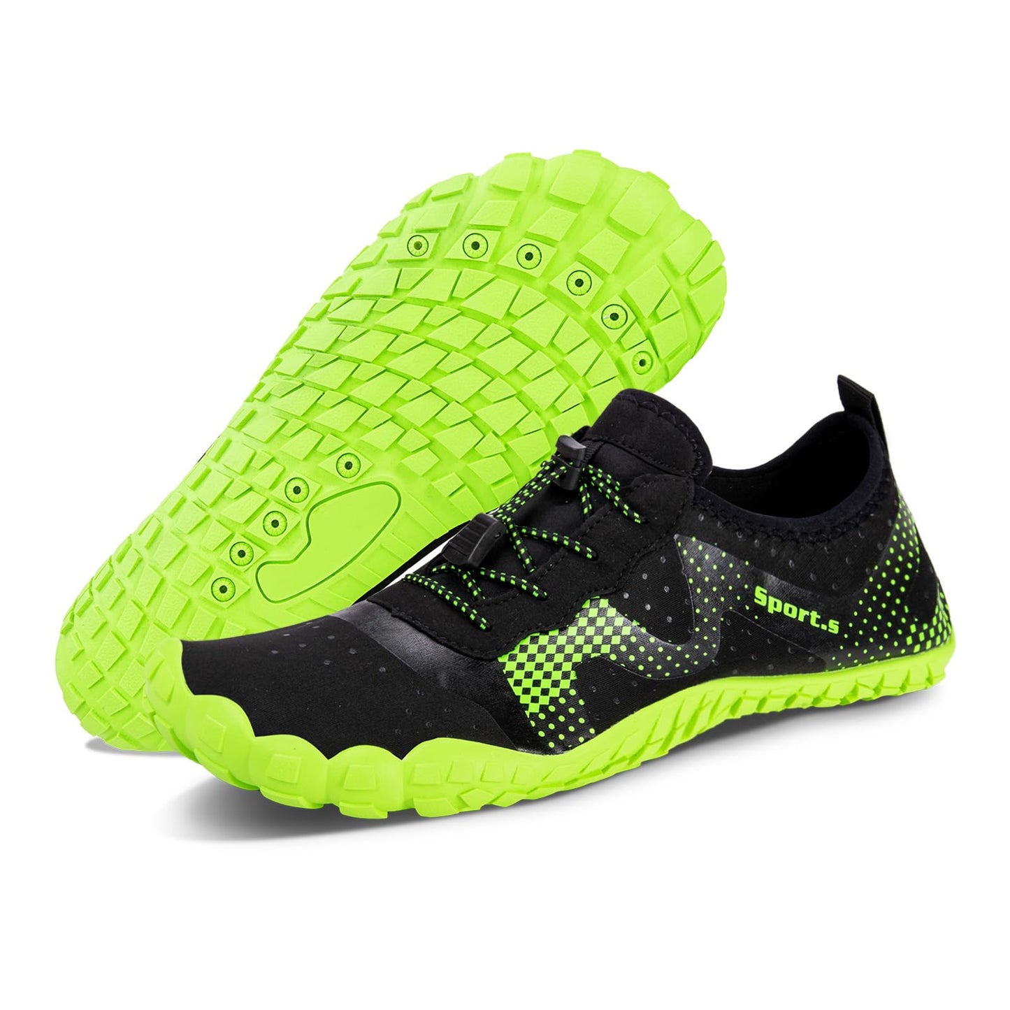 WateLves Water Shoes for Men Women Barefoot Quick-Dry Aqua Sock Outdoor Athletic Sport Shoes Kayaking Boating Hiking Surfing Walking (A-Black/Green, 42)