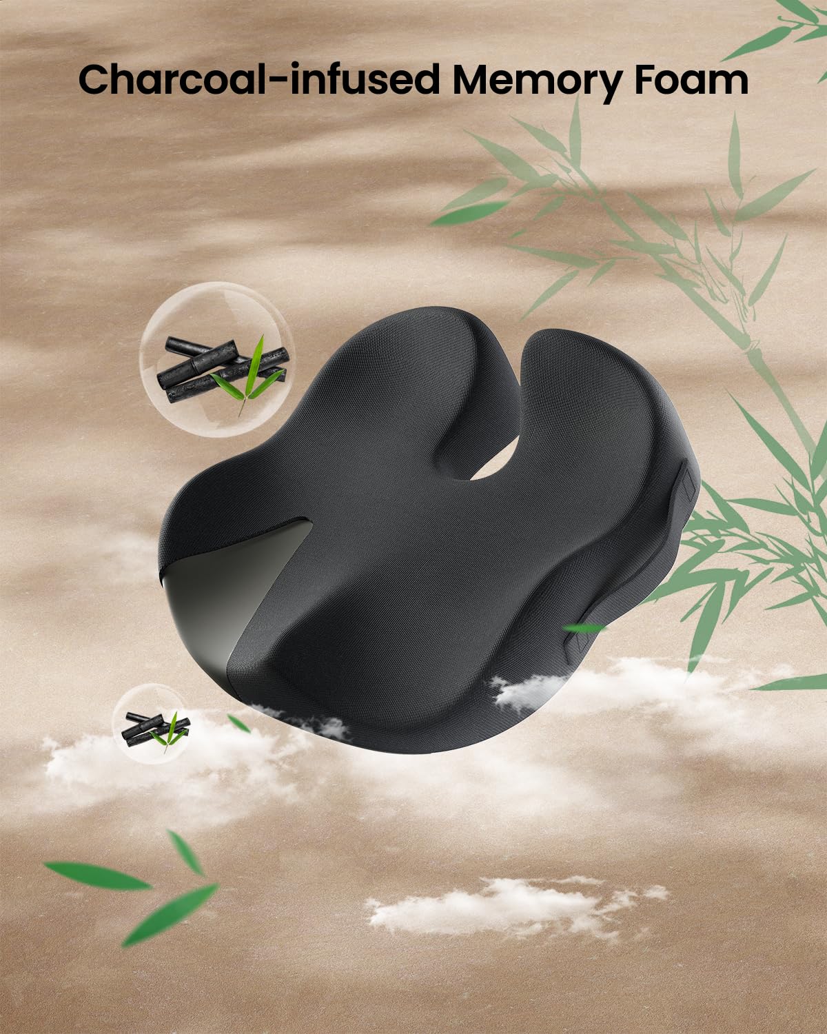 ProtoArc Seat Cushion, Office Chair Cushion for Sciatica, Coccyx Cushion, Ergonomic Memory Foam Seat Cushion for Car, Home, Pressure Relief Pad for Hip, Tailbone, All Day Comfort - Black