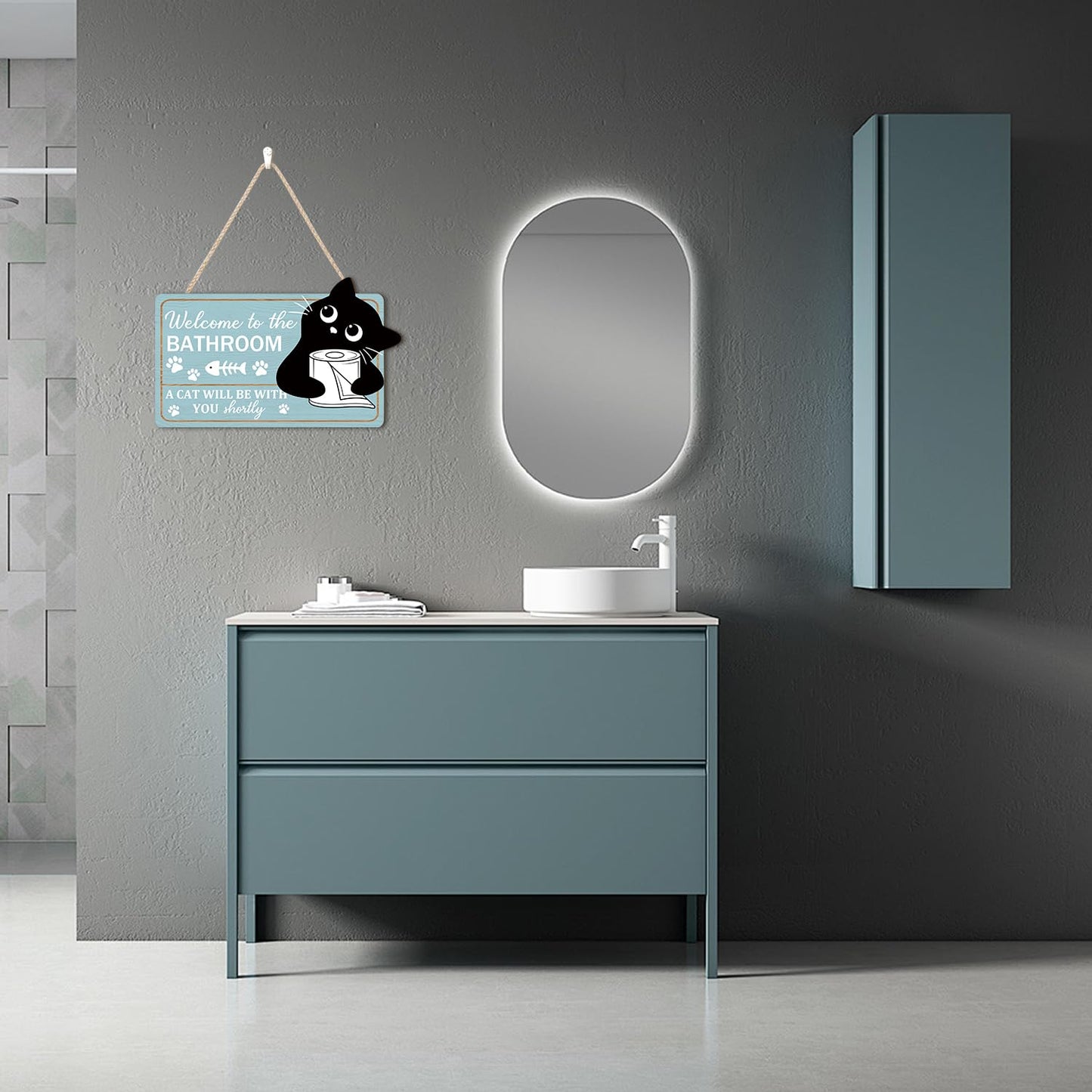 TOARTi Funny Bathrooms Decor Black Cats Welcome to The Bathroom Wood Sign A Cat Will Be with You Shortly Black Cat Bathroom Wooden Hanging Sign for Toilet Powder Room Restroom Wall Decoration