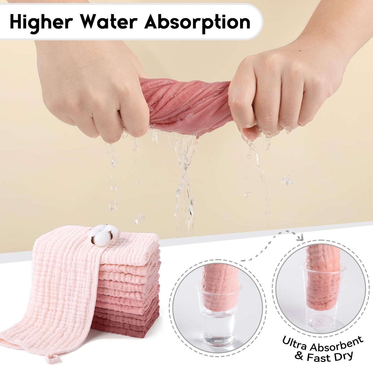 Unnivoll Muslin Burp Cloths for Baby 100% Cotton Burping Cloths for Boys Girls Large 20''X10'' Extra Soft and Absorbent 12 Pack - Gradient Pink