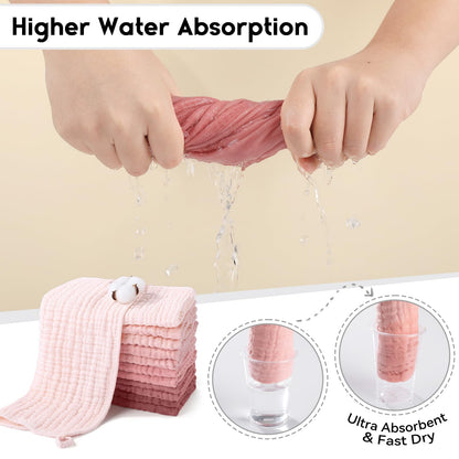 Unnivoll Muslin Burp Cloths for Baby 100% Cotton Burping Cloths for Boys Girls Large 20''X10'' Extra Soft and Absorbent 12 Pack - Gradient Pink