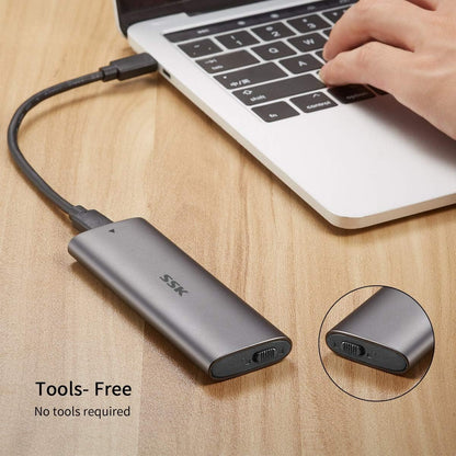 SSK Aluminum M.2 to USB NVMe SATA SSD Enclosure Reader, Tool-Free USB 3.2 Gen 2 10Gbps NVMe PCI-E 6Gbps SATA M-Key / B+M Key Solid State Drive External Adapter with UASP Trim, for SSDs 2242 2260 2280