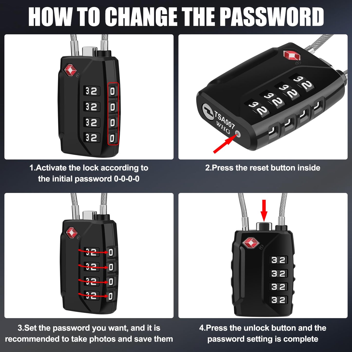 Diyife TSA Luggage Locks, [Upgrade Version][2 Pack] TSA Approved Suitcase Lock 4-Digit Re-settable Combination Lock, Cable Backpack Locks, Code Lock for Travel Suitcase Luggage Bag Lockers (Black)