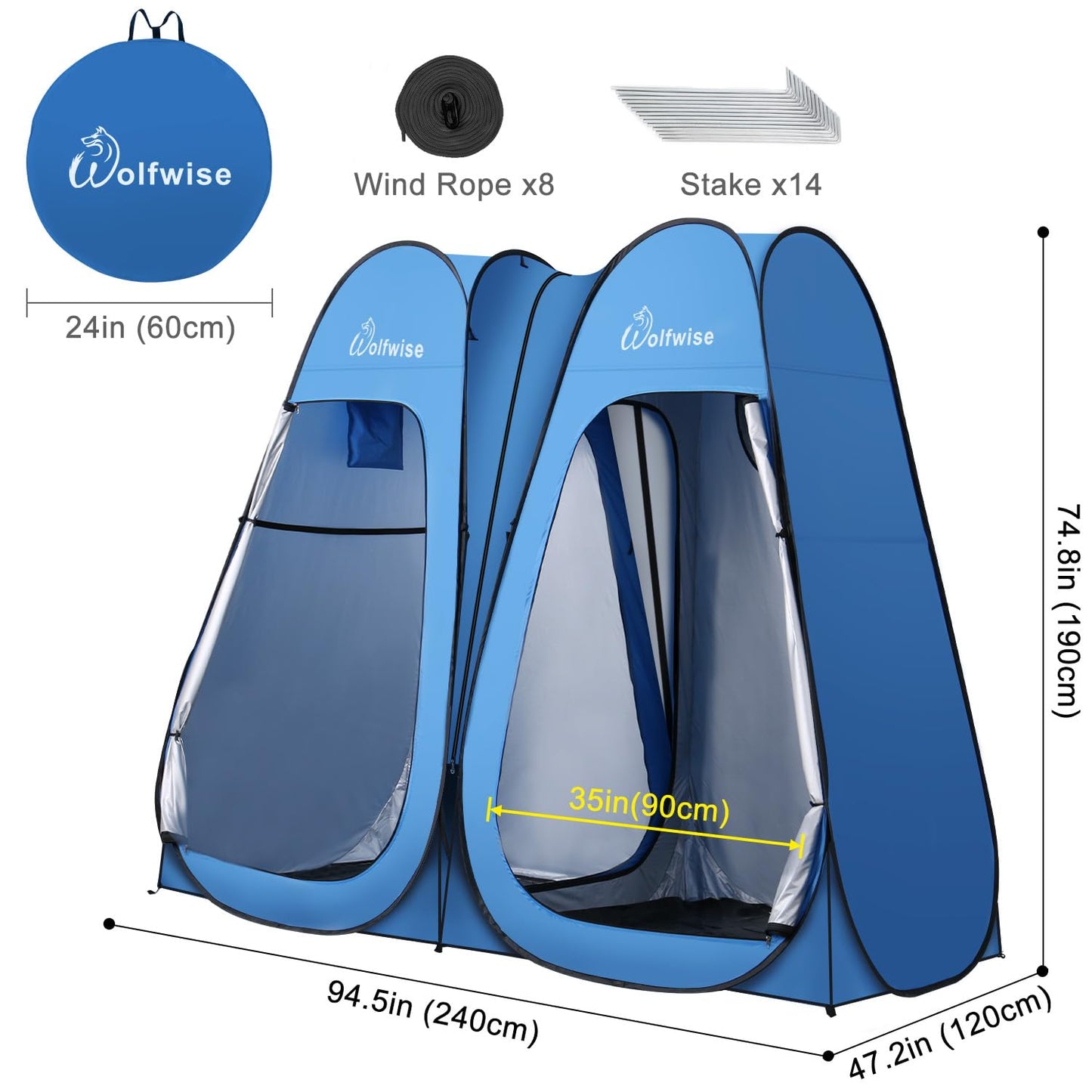 WolfWise 2 Room Pop Up Shower Privacy Tent Dressing Room Sun Shelter for Outdoor Camp Toilet Camping Biking Fishing