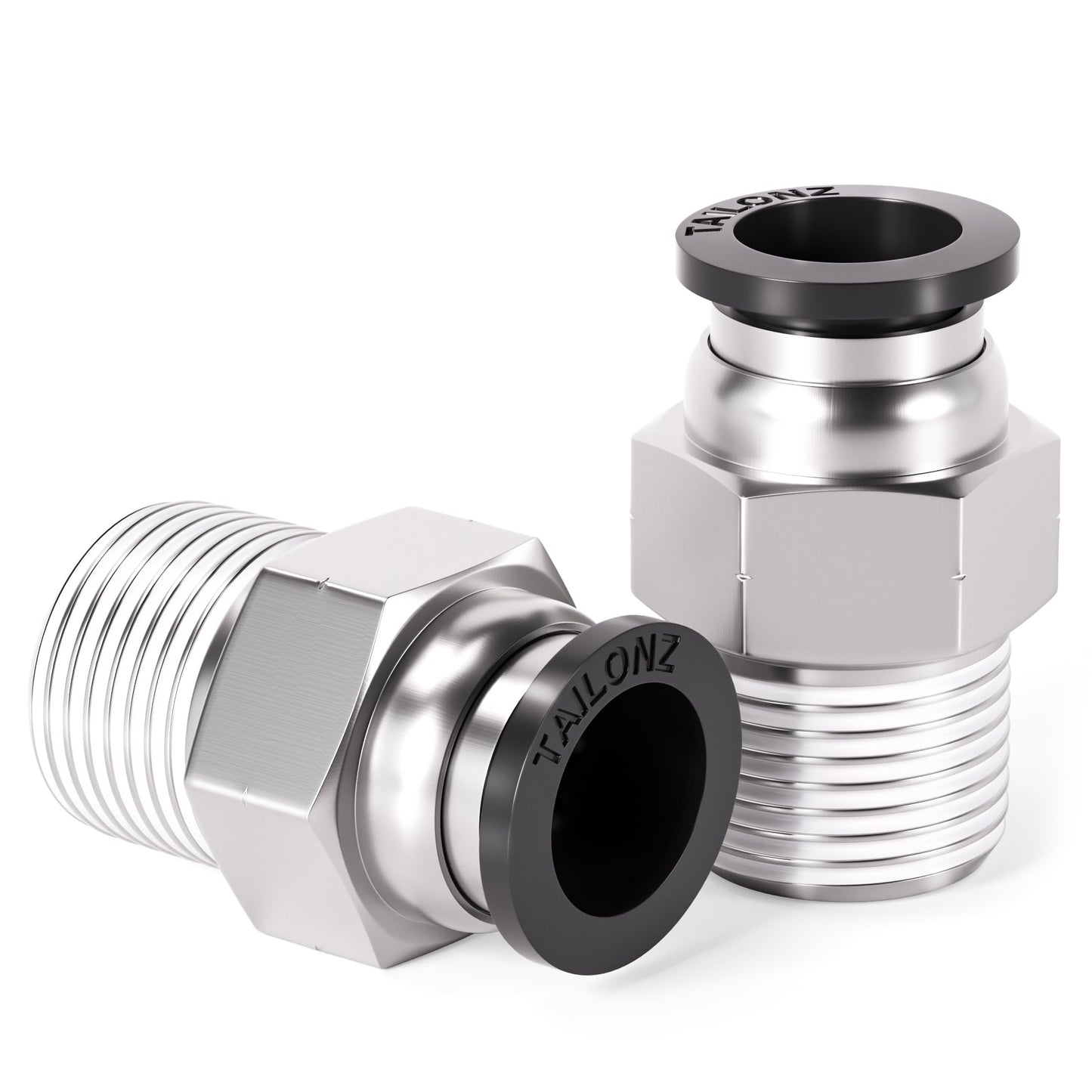TAILONZ PNEUMATIC Male Straight 1/4 Inch Tube OD x 1/4 Inch NPT Thread Push to Connect Fitting PC-1/4-N2 (Pack of 10)