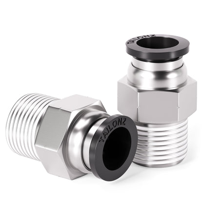TAILONZ PNEUMATIC Male Straight 1/4 Inch Tube OD x 1/4 Inch NPT Thread Push to Connect Fitting PC-1/4-N2 (Pack of 10)