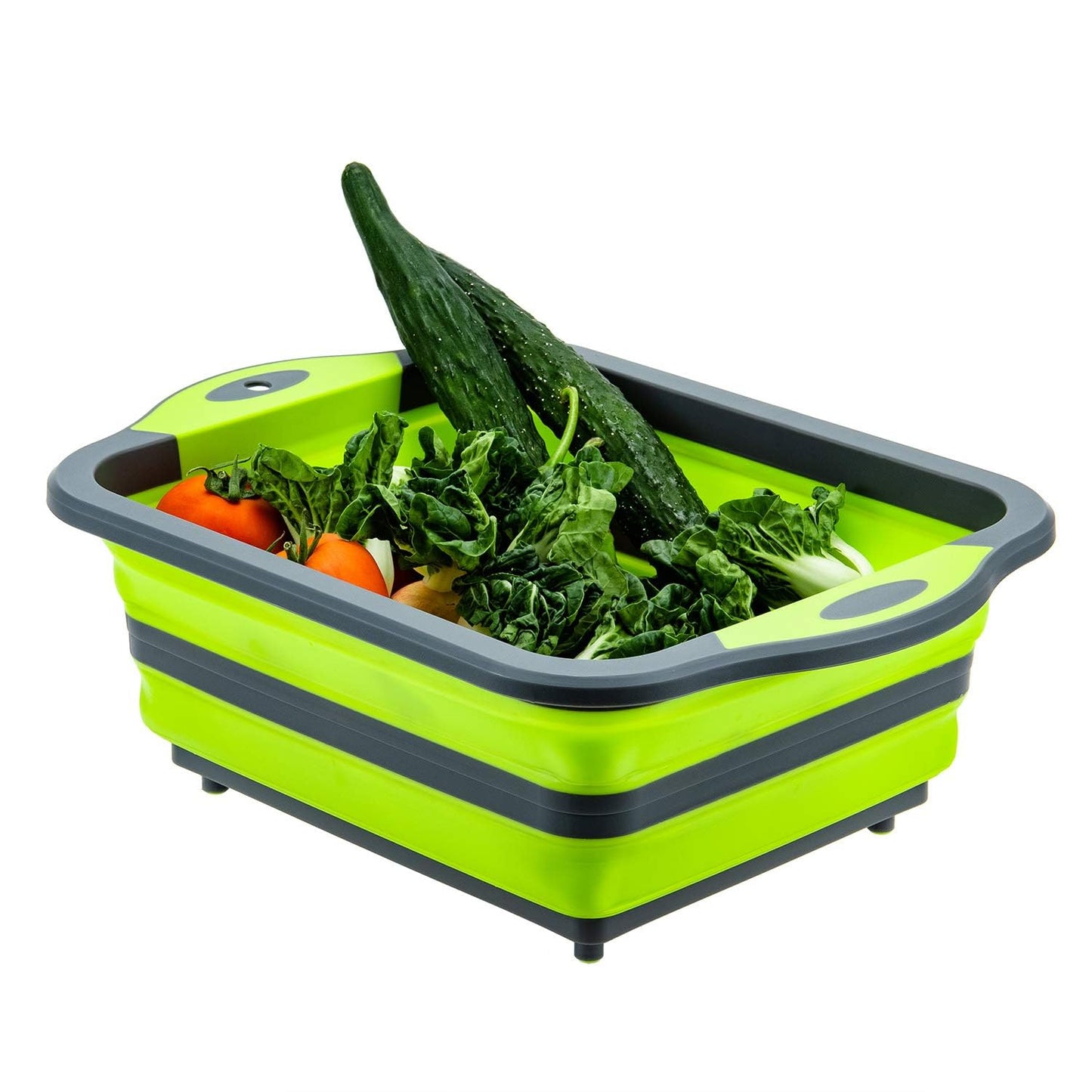 YZWDTGS Collapsible Cutting Board with Colander, Foldable Multi-function Kitchen Plastic Silicone Dish Tub, Fruits Vegetables Wash and Drain Sink Storage Basket (Green)