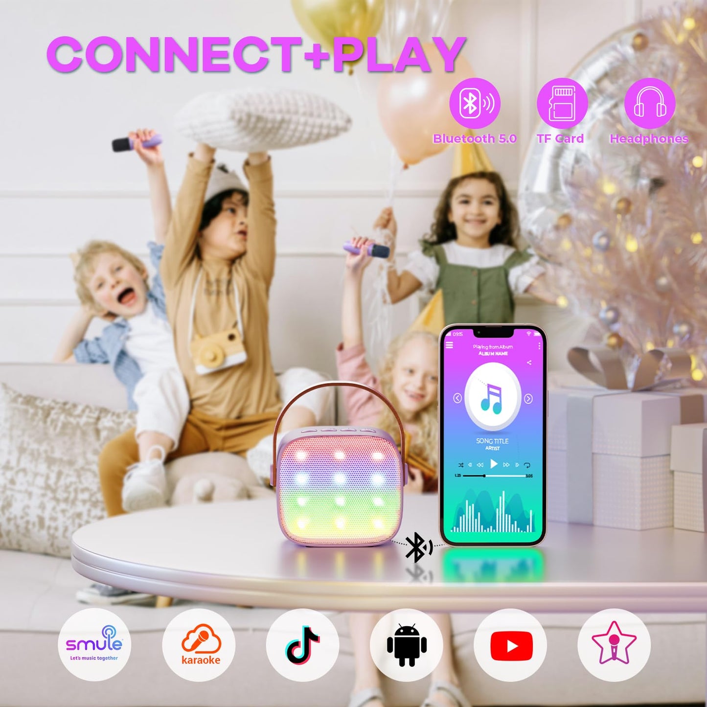 YLL Mini Karaoke Machine with 2 Wireless Microphones, TOP Kids Gifts for Girls Ages 3, 4, 5, 6, 7, 8, 9,10,11,12 +Year Old, 4-12 Years Old Birthday Toy Gift for Girls Boys Party (Purple)