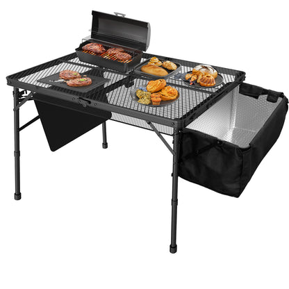 WildFinder Portable Folding Grill Table with Sink for Outdoor, Lightweight Aluminum Frame Folding Grill Stand Picnic Table Camping Cooking BBQ, RV Picnic,2 Heights Adjustable(Black)
