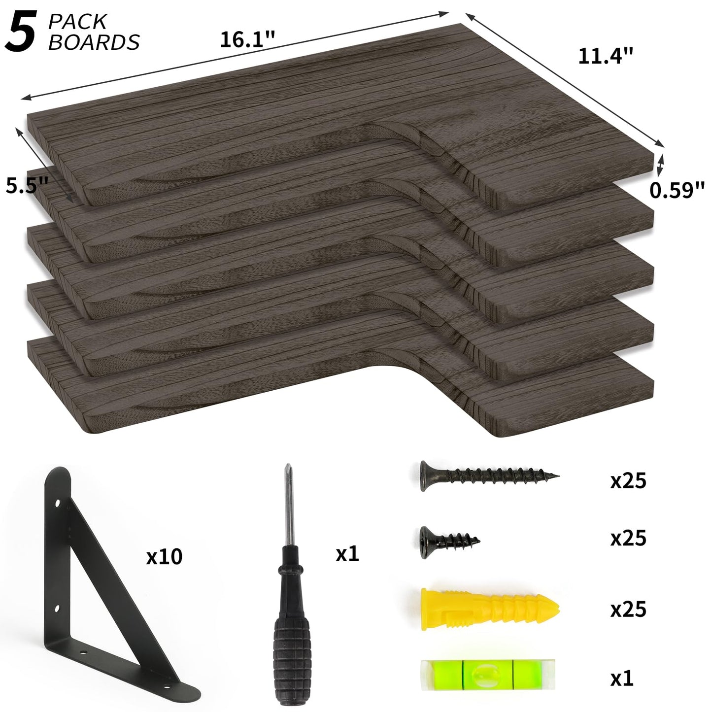 Fixwal Floating Shelves for Wall, Rustic Wood Wall Mounted Corner Shelf for Bathroom, Kitchen, Bedroom, Home Decor, Laundry Room, Living Room, Set of 5 (Weathered Grey)