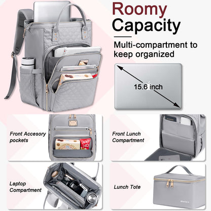 Weitars Lunch Backpack For Women,15.6 Inch Laptop Backpacks For Womens Back pack, Travel Backpacks,Work Backpack For Women (Gray)