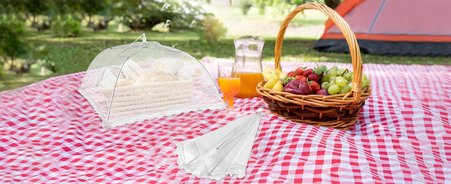 Anpro Food Covers for Outdoors (2 Extra Large with Polyester), Pop-Up Mesh Food Tents, Collapsible Reusable Bug-Proof Nets for Picnics, BBQs & Camping, Stainless Steel Frame