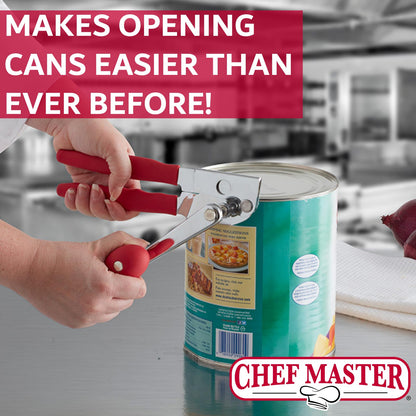 Chef Master Commercial Can Opener Heavy Duty - Manual Hand Crank for Large Cans with Anti-Slip Grip - Stainless Steel Restaurant Can Opener Manual for Seniors, Kitchen, Bars & Food Trucks - 90056