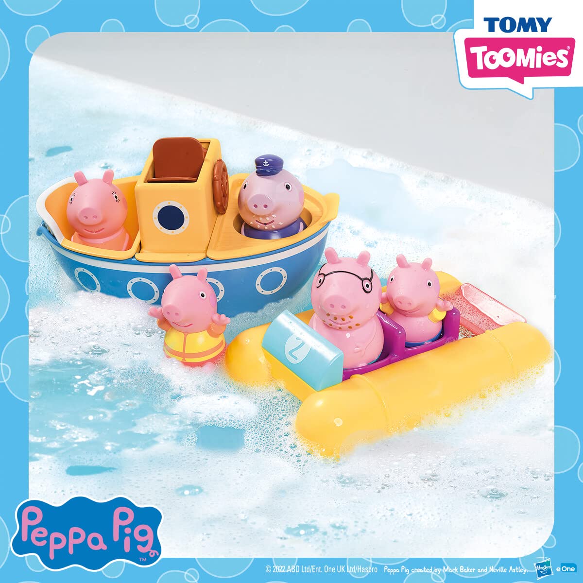 Toomies Peppa Pig Bath Toys - Peppa’s Boat Adventure Bath Toy Set - Includes 2 Boat Toys and 5 Peppa Pig Figures - Peppa Pig Toy Boats - Toddler Bath Toys for 18 Months and Up