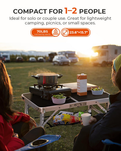 Sportneer Folding Table: Adjustable Height Camping Essentials 23.6" L x 15.7" W 3 Height with Mesh Layer - Compact & Portable Small Folding Table for Outdoor Camp Garden Picnic BBQ Dining Cooking