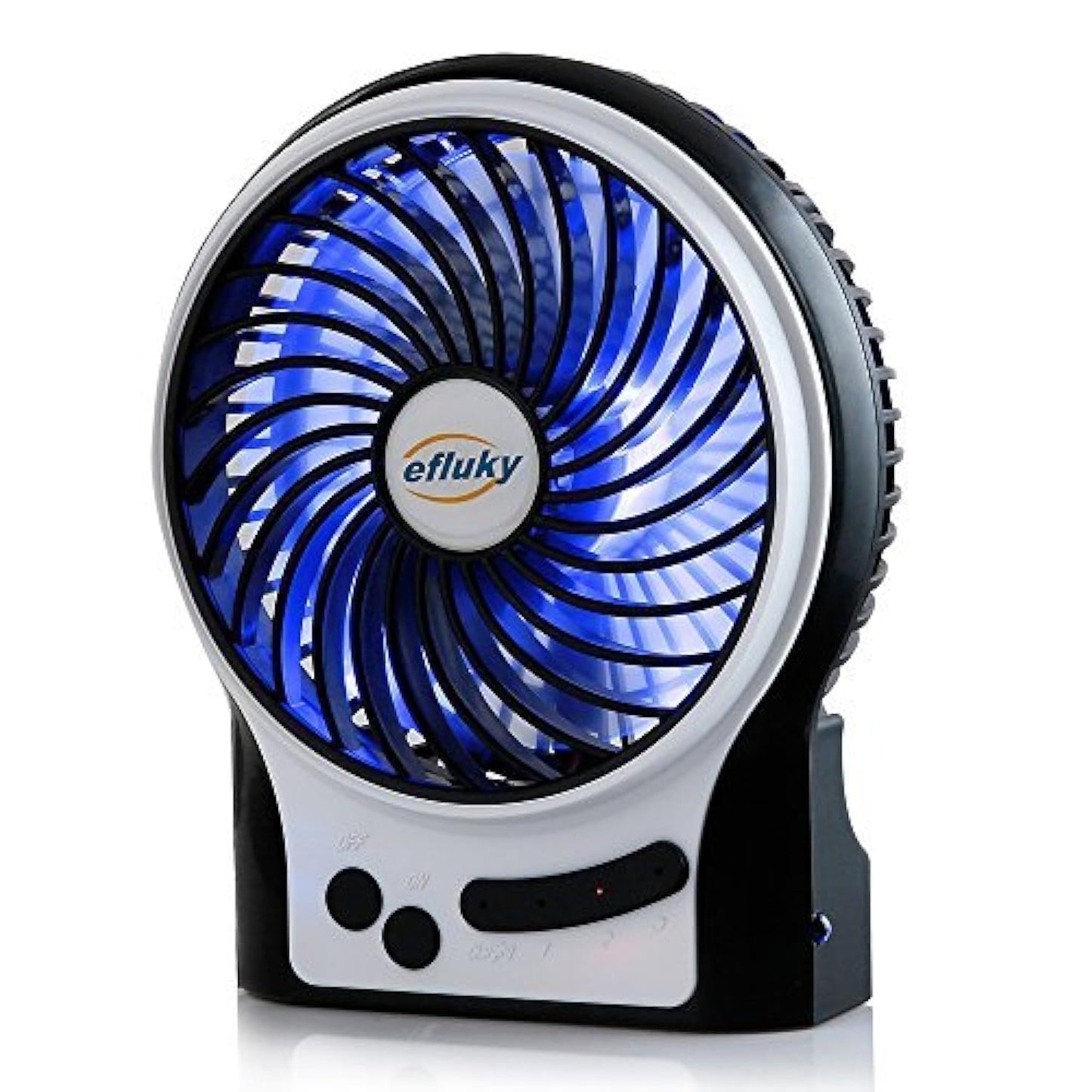 efluky 4.9-Inch Mini Desk Fan - 3 Speeds, Rechargeable Battery/USB Powered with LED Light, Quiet Portable Fan for Home, Office, Travel, Camping (Black)