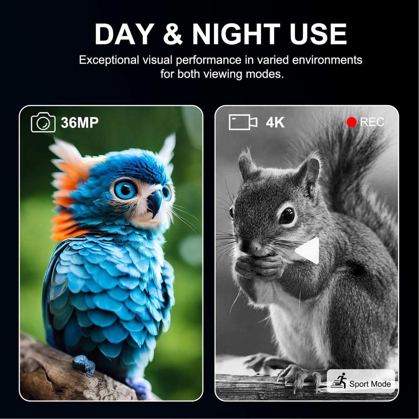 VABSCE Night Vision Goggles, True 4K Full-Color Night Vision Binoculars, Built-in Powerful Focusable IR, 6000mAh Rechargeable Battery, Super Large Display, Long Viewing Range, Free 64GB Card (Black)