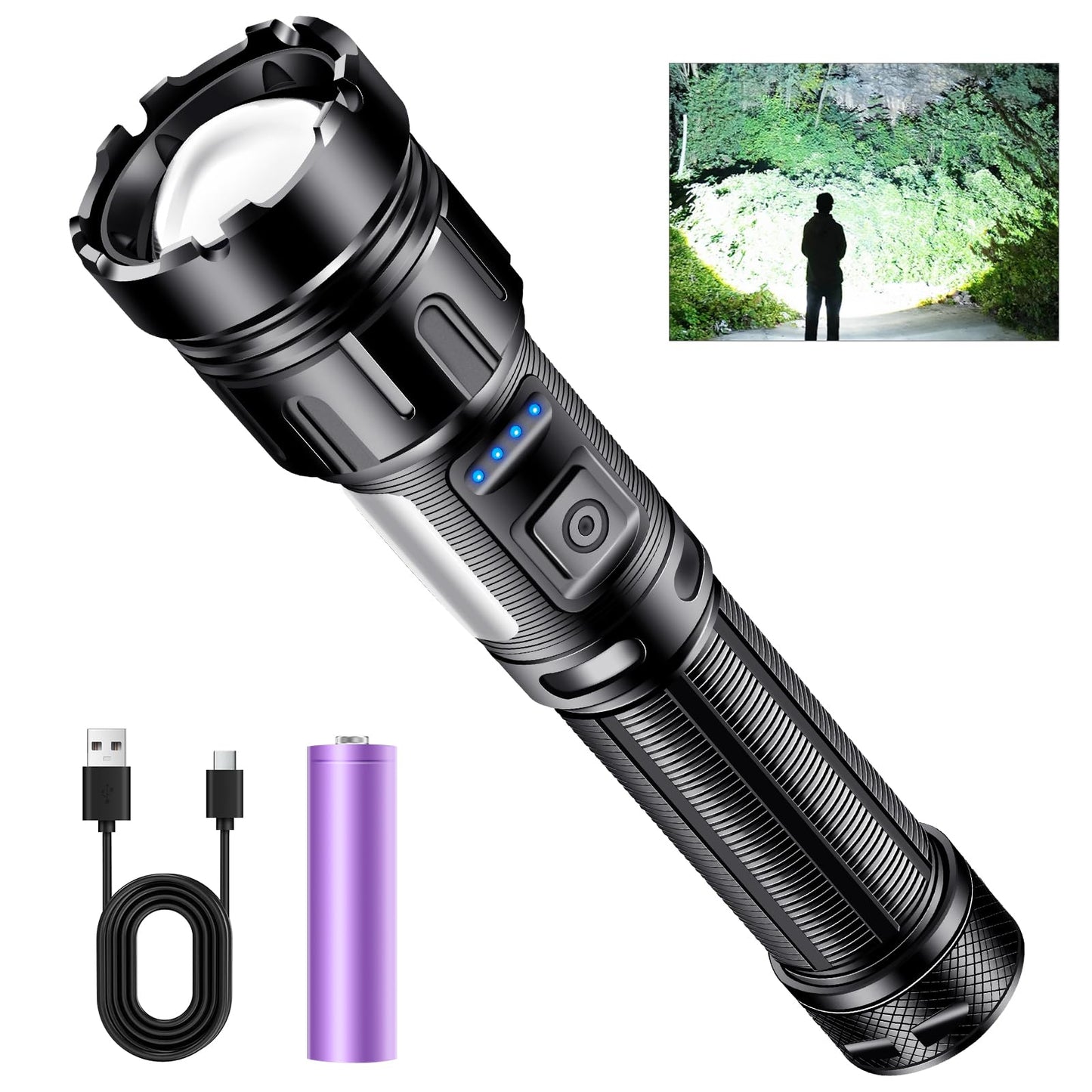 Skywolfeye Led Flashlight Super Bright Flashlights Rechargeable High Lumens Torch 5 Modes Zoomable Waterproof for Camping Kids Adults Outdoor Hiking Emergency (L377-1pack)